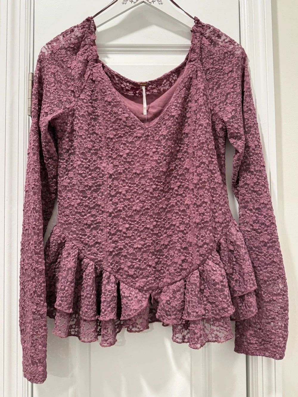 NWT Free People Stella Long Sleeve Top Lace Fairy Feminine Bohemian Boho Large